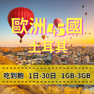 eSIM 歐洲45國上網 土耳其上網 吃到飽【10至30天】1GB-3GB | Turk Telekom電信 