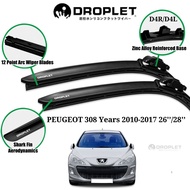 PEUGEOT 308 Silicone Car Wiper Blades Years 2010-2017D4(26'’R)/D4(28'’L )Front Set Droplet@BilahPeng