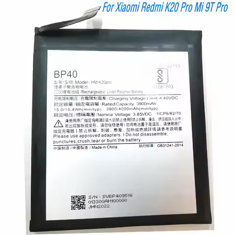 3.85V 15Wh BP40 High Capacity Battery For Xiaomi Redmi K20 Pro Mi9T Pro Mobile Phone