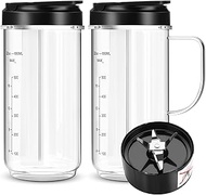 2 Pack Magic Bullet Blender Cups,Tall 22oz Cups Mugs Flip Top To-Go Lids & 4 Fins Cross Blade with G