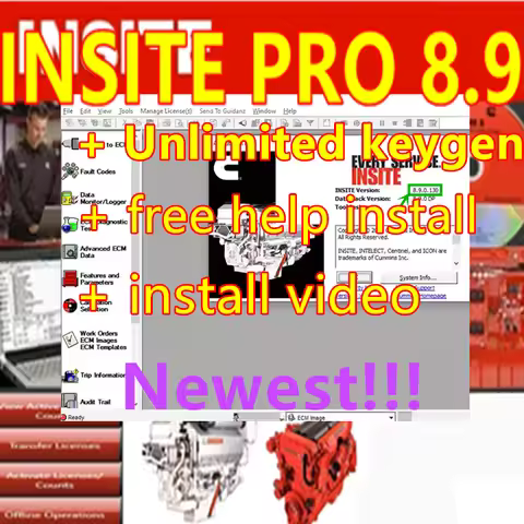 Newest Cummin Insite 8.9 PRO + free Keygen Cummin 8.9 Engine Diagnostic Software Fault Code Engine T