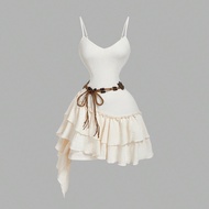 70s Retro Romantic Peach Multi-Layer Ruffle Irregular Hem Dress With Asymmetrical Hem And Compliment