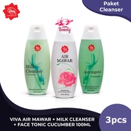 Paket Viva Milk Cleanser Cucumber + Face Tonic Cucumber + Air Mawar ( Perawatan untuk Kulit berminya