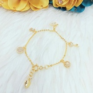 Bracelet with 5 Cute Gold Bronze Charms, Thin and Light, Western Gold Color 750
