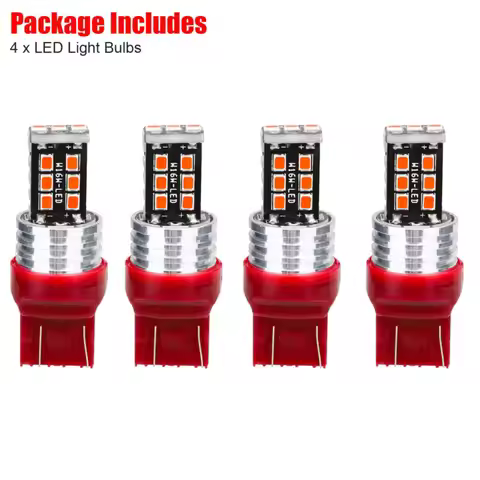 4pcs 7443 7440 LED Red Strobe Flash Blinking Brake Stop Tail Parking Light Bulbs