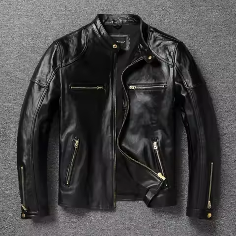 Wholesales.2026 Brand New Single Rider Real Leather Jacket.Men Tea Core Horsehide Coat.Vintage Style