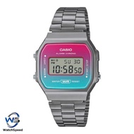 Casio A168 A168WERB-2A Adjustable Grey Ion IP Stainless Steel Strap Men Women Watch