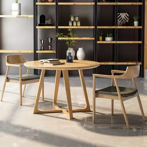 Nordic Home Negotiation Dining Table Solid Wood Dining Tables Sets Minimalist Reception Casual Round