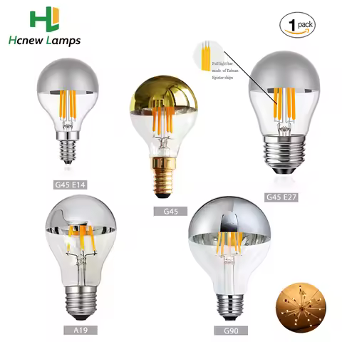 Mirror Silver Edison LED Light Bulbs A19 G45 G90 4W 8W E12 E26 E27 Globe Lamps Filaments Led Bulbs D