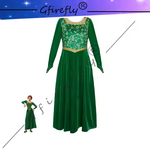 Shrek Cosplay Costume Green Dress Elegant Princess Fiona Gown for Halloween Stage Performance Party 
