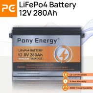 แบตเตอรี่ LiFePO4 PonyEnergy 12V 280Ah/314Ah พร้อมระบบ BMS (200A) และหน้าจอแสดงแรงดัน เชื่อมต่อแบบอน
