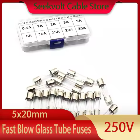 Boxed fast burning glass fuse kit 250V household car tube fuse 0.2A-30A 5x20mm