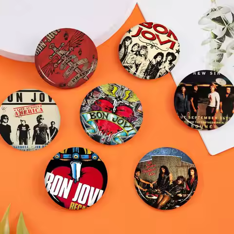B-Bon Jovi Creative Pins Funny Smiley Faces Round Snap-in Brooch Badge Backpack Hat Accessories Jewe