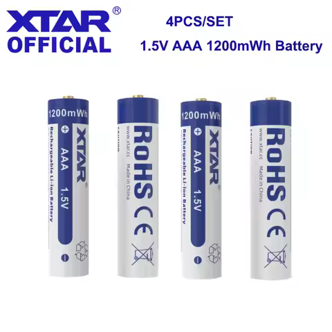 XTAR 4PCS 1.5V AAA Battery 1200 mWh Rechargeable Li-ion Battery Max Discharge Current 1.5A Button To