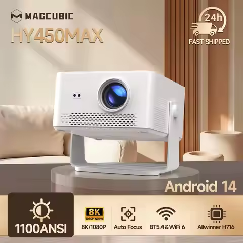 Magcubic HY450MAX Portable Projector 1080P Wifi6 8K Native Android 14 1100 ANSI Outdoor Movie Auto F