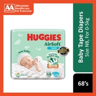 Huggies Air Soft Baby Tape Diapers Size NB 68s (For 0-5kg)