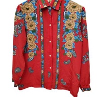 美國製 guess jeans 絲質 花卉圖騰 紅色 長襯 M號 近全新