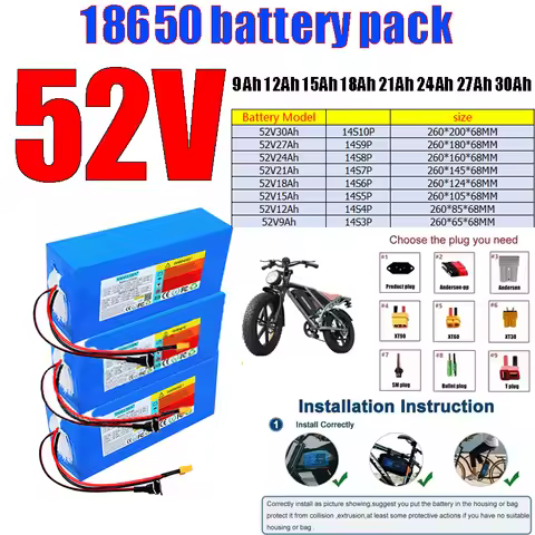 52V30Ah27Ah24Ah21Ah18Ah15Ah12Ah 9Ah 18650 14S10P/3P lithium-ion battery with built-in 30Ah BMS recha