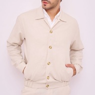 REMEDY Men's Cream Linen Bomber Jacket - Aneto Linen Bomber Jacket