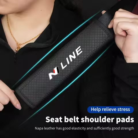 1pc Car Seat Belt Shoulder Cover Leather Seatbelt Protection Mat For Hyundai N Line I30 I20 IX35 I40