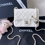 香奈兒 Chanel 23C 方胖子 白金 金扣 羊皮
