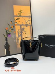 紫鑽🌟誠信商家🌟💜全新Yves Saint Laurent YSL 迷你漆皮水桶包 黑色 漆皮手袋 包包