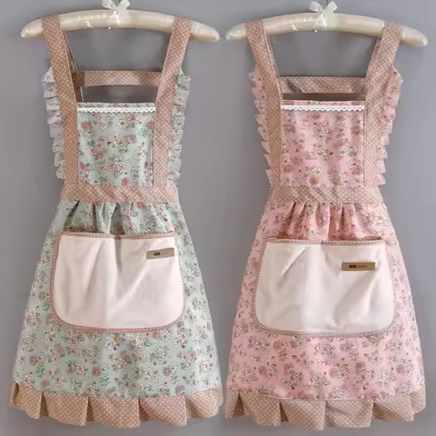 Floral Print Women's Apron - Fashionable Adjustable Waist Kitchen Apron, Breathable Cotton Canvas Wo
