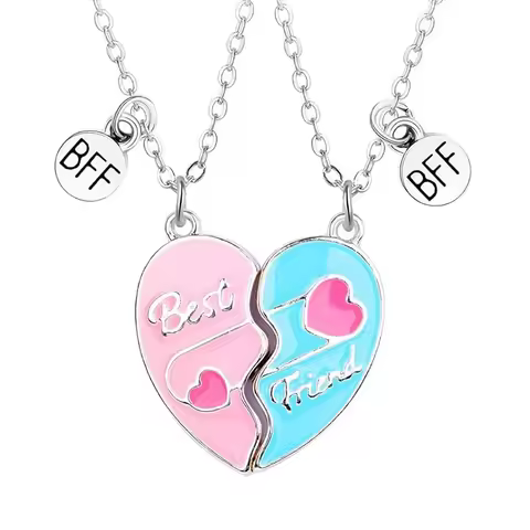Cute Best Friends Heart Magnetic Necklace Rainbow Flower BFF Necklaces For Girls Friendship Jewelry 