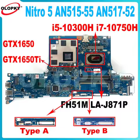 FH51M LA-J871P for Acer Nitro 5 AN517-52 AN515-55 N20C1 Laptop Motherboard i5-10300H i7-10750H CPU G