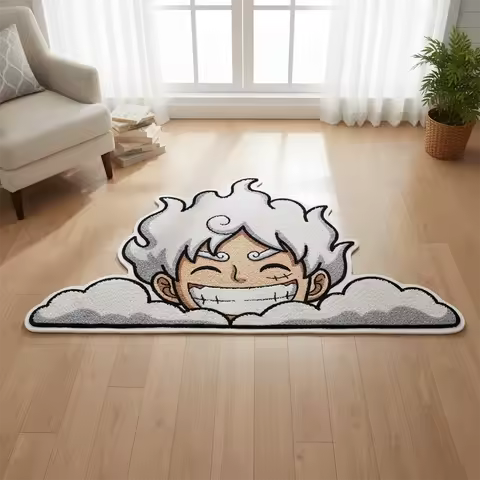 Cartoon One Piece Mat Luffy Gear 5 Rug Anime Carpet Sun God Nika Manga Room Decor Non Slip Soft Plus