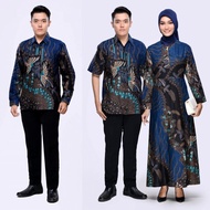 KEMEJA Couple batik Shirt / batik Shirt For Men And Women's gamis - Blue Slope