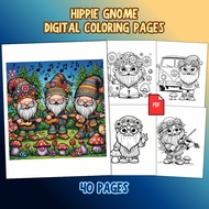 PDF Digital Download | 40 Pages | Cozy Boho & Retro Hippie Gnome Digital Coloring Pages | Stress Rel