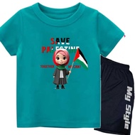 Short Sleeve T-Shirt Suits Age 1-14 Years Oblong Girls DTF SAVE GAZA PALESTINE Tops Fashion Contempo
