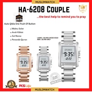 HA-6208 Couple Azan Prayer Qibla Watch Jam Tangan Solat Sembahyang Arah Kiblat Stainless Steel Squar