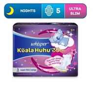 [East Malaysia] Whisper Koala Huhu 36cm Maximum All Night Super Thin With Wings Sanitary Pads (5 Pcs