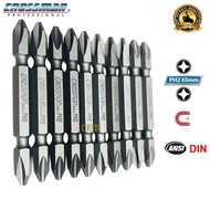 Set of 10 PH2 Crossman U.S.A 65mm 2-head 4-sided screwdriver bits, super hard S2 steel magnet bake s