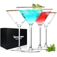 Martini Glasses Set of 4, Gold Rim Hand-Blown Crystal Cocktail Glasses, 10oz Large Martini Glasses f