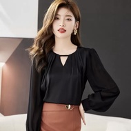 Áo Sơ Mi trung niên nữ U30 U40 U50 Áo Nữ Tay Dài Cổ V Dây Ngang  Đơn Giản HT_ Thời Trang Trung Niên