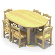 Kindergarten Oval Early Education Oak Table Handmade Table Study Table Art Table Art Table Log Six C