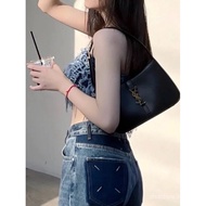 [YSL] Le5A7 Bag Underarm Bag 763419 Black Sheepskin Gold Buckle