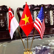 Bộ cắm 3 cờ mạ vàng cao cấp Cờ được chọn theo yêu cầu