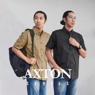 KEMEJA RGB Men's Plain Short Sleeve Button Collar Shirt Axton Series Brown and Grey
