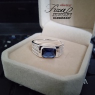 cincin lelaki permata biru silver 925, cincin perak lelaki batu biru petak, silver 925 men ring blue