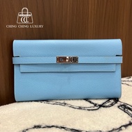 🌈Hermes🩵Kelly Wallet🩵糖果藍銀扣🌟99.5新閑置🌈Epsom皮🌟長銀包🌟愛馬仕🌟
