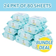 BIC Baby BUNDLE Wet Wipes 24 PKT of 80 Sheets Soft Honey Comb Fabric 99.9% Purified Water pH 5.8 Sui