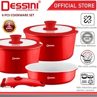 DESSINI ITALY i-Romanzo 6 PCS Detachable Handle Induction Casserole Pot Non Stick Frying Pan Wok Bow