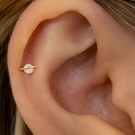 1ชิ้น ต่างหูขั้วดวงดาวโอปอลขาวเงินแท้ 925 ต่างหูซาเทิร์น, Labret ชุบทองคำขาว 18K ลูกปัดโอปอลไฟ เหมาะ