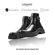The Classic Chunky Zip Boots LEMANS CZ1.05 Black full-grain cowhide - Chunky sole 5cm high - 24 mont