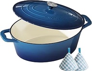 Enameled Cast Iron Dutch Oven - 9.3QT Pot with Lid Cookbook & Cotton Potholders, Heavy-Duty Cookware