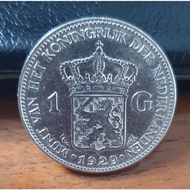 koin kuno, silver coin 1 gulden Wilhelmina 1929 XF